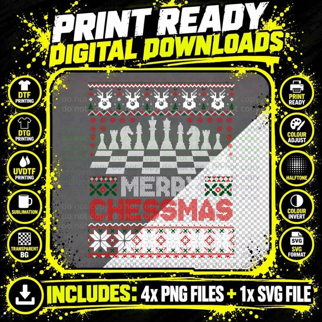 Chess Player Merry Chessmas Christmas Ugly, Chess Gift Png SVG Digital Bundle