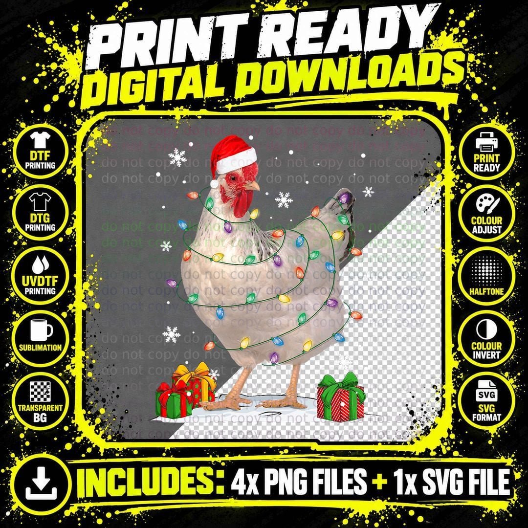 Chicken Christmas Tree Lights Funny Chicken Lover Xmas Png SVG Digital Bundle