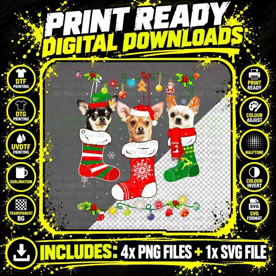 Chihuahua Christmas Lights Gift Funny Xmas Dog Lover Png SVG Digital Bundle