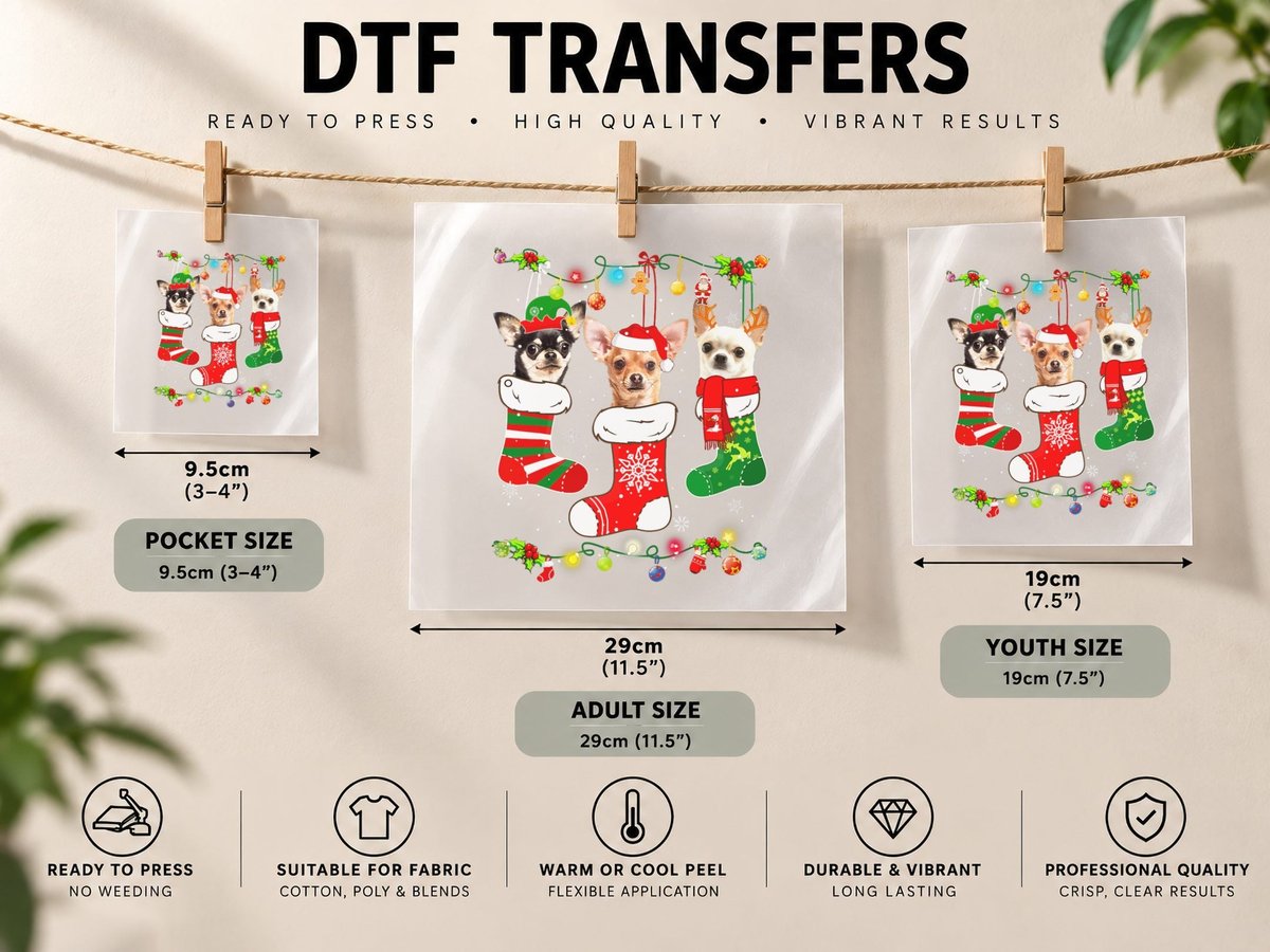 Chihuahua Christmas Lights Gift Funny Xmas Dog Lover DTF Transfer Iron On