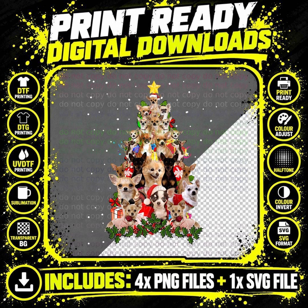 Chihuahua Christmas Tree Xmas for Chihuahua Dogs Lover Png SVG Digital Bundle