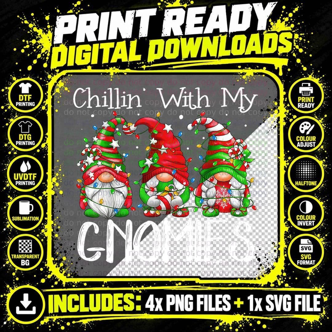 Chillin with My Gnomies Funny Gnome Christmas Pamajas Png SVG Digital Bundle