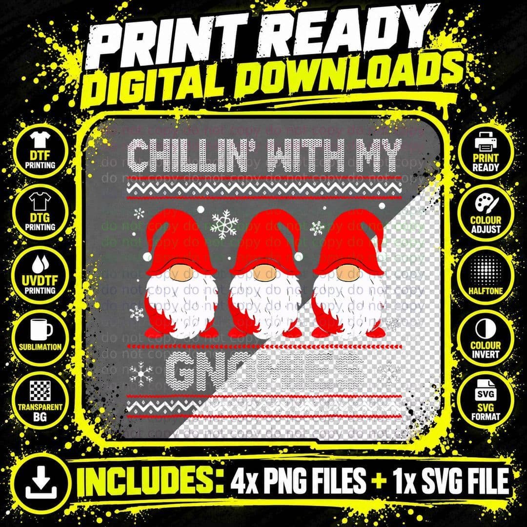 Chillin with My Gnomies Matching Family Christmas Gnome Png SVG Digital Bundle