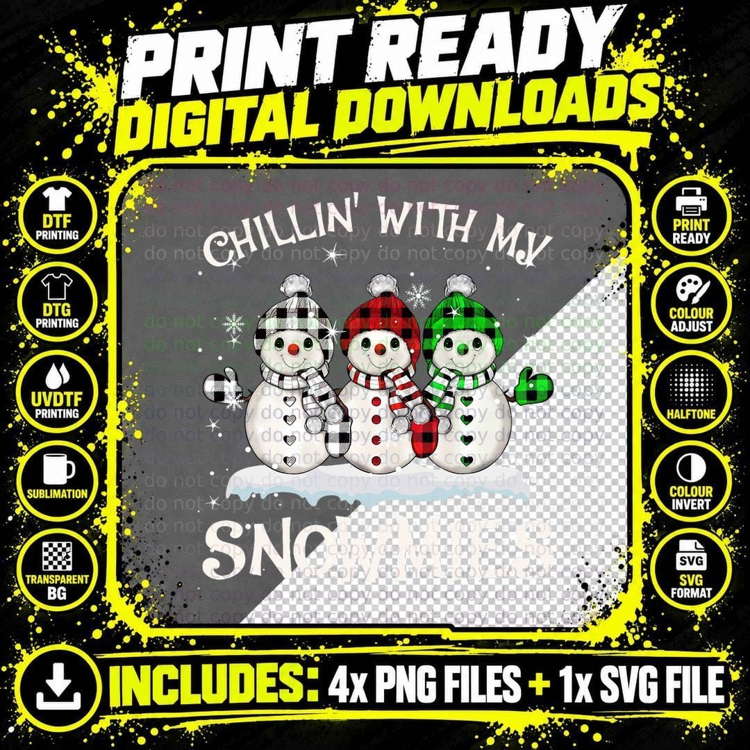Chillin with My Snowmies Family Pajamas Snowman Png SVG Digital Bundle