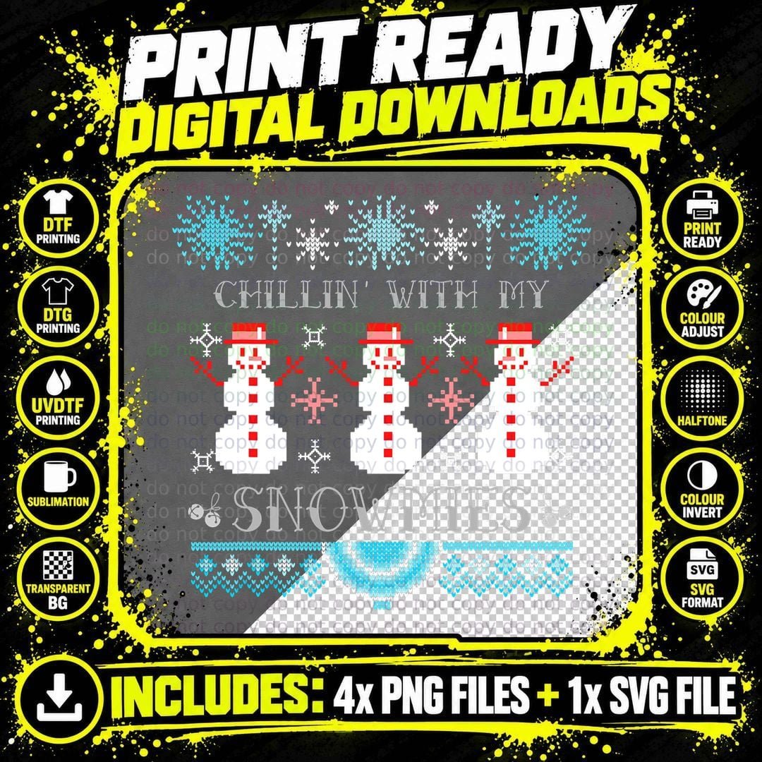 Chillin with My Snowmies Funny Ugly Christmas Pajama Png SVG Digital Bundle
