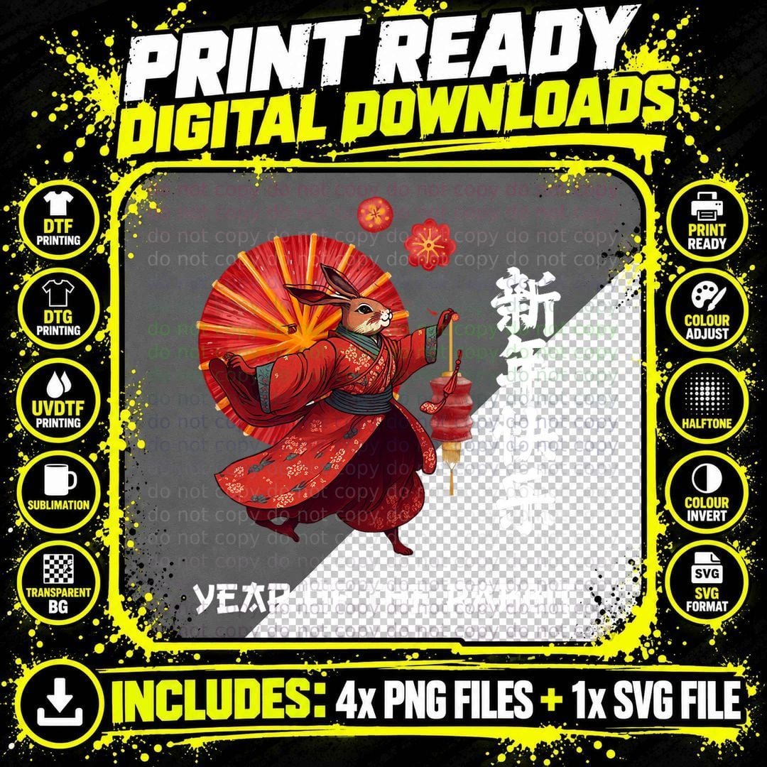 Chinese New Year of the Rabbit - Red Rabbit Dance Png SVG Digital Bundle