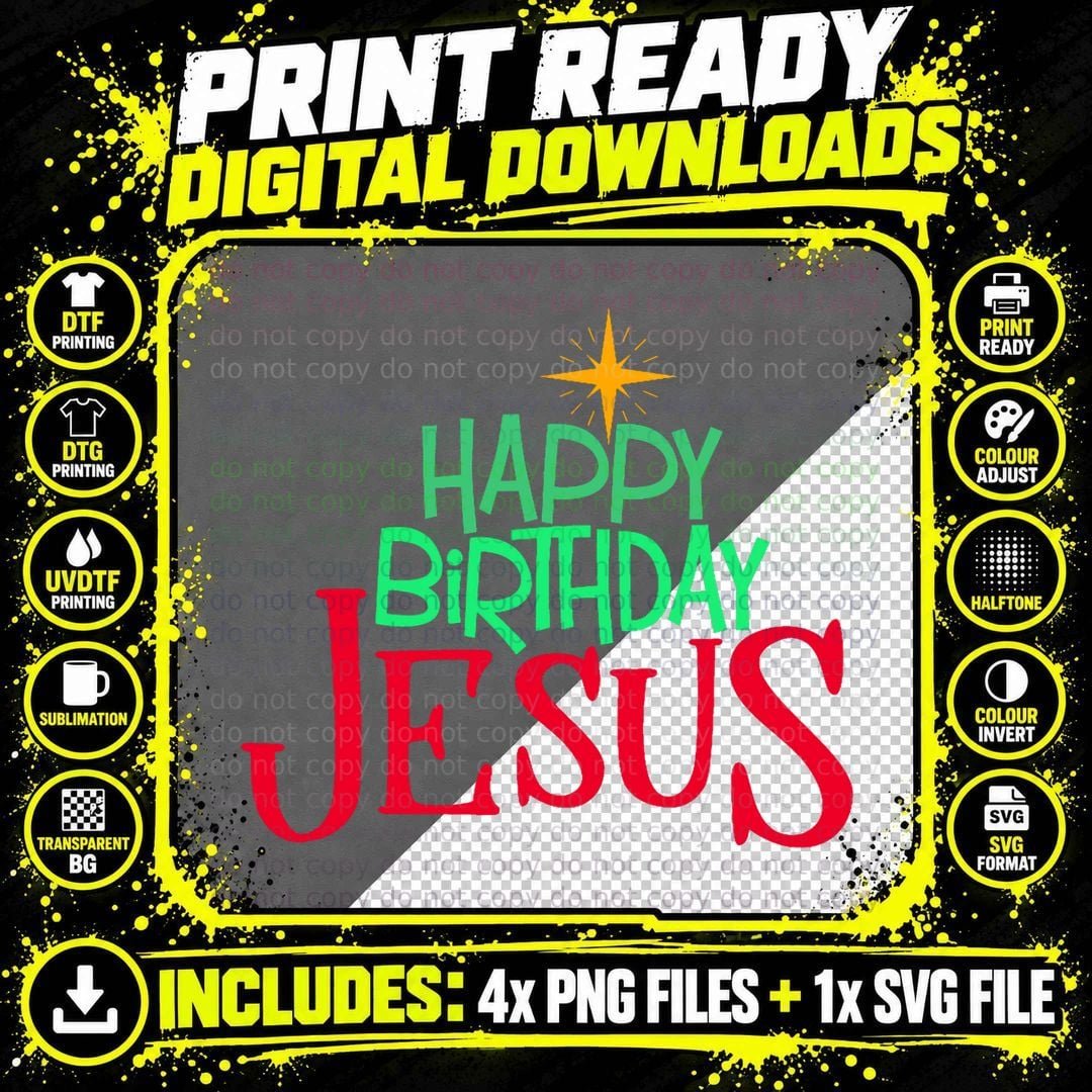 Christian Christmas Happy Birthday Jesus Women Men Kids Png SVG Digital Bundle