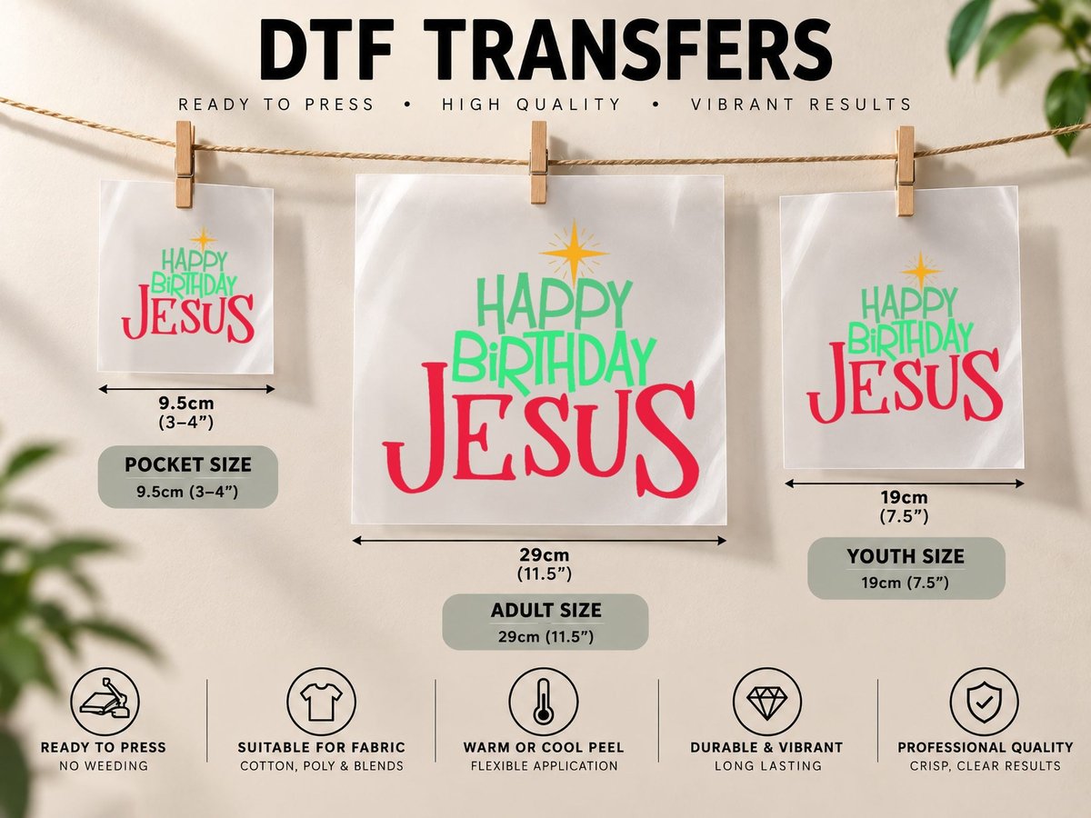 Christian Christmas Happy Birthday Jesus Women Men Kids DTF Transfer Iron On