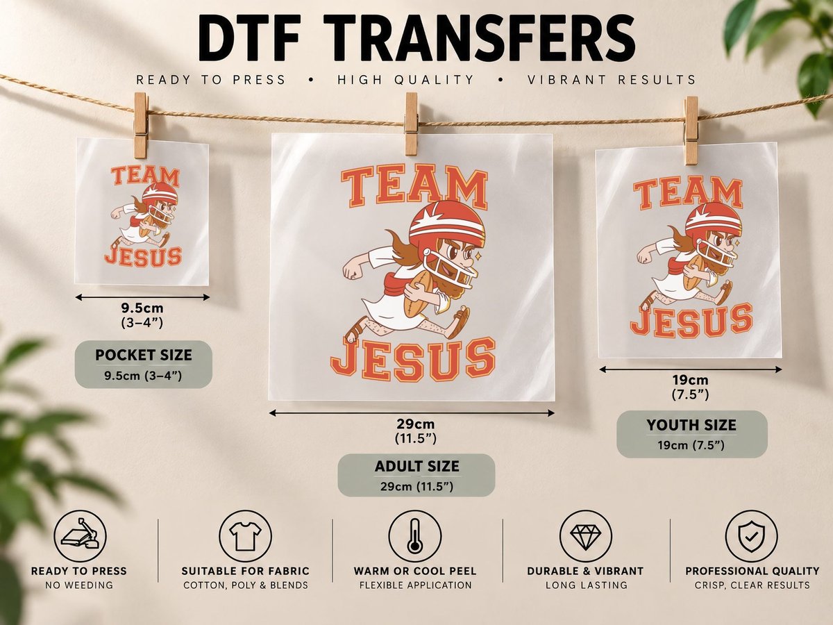 Christian Team Jesus Football Lover Faith Hope Christmas DTF Transfer Iron On