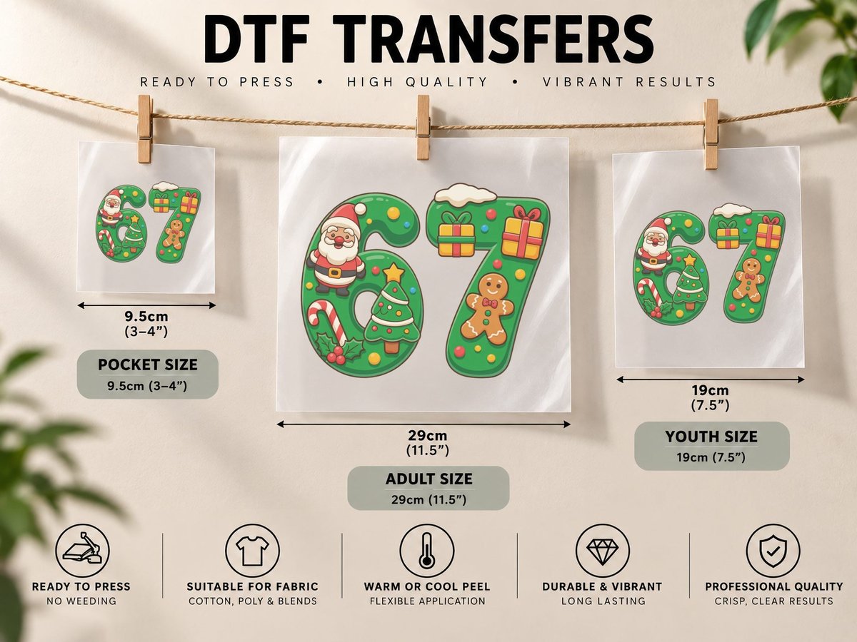 Christmas 67 Santa Tree Gingerbread Funny 67 Trendy Gift DTF Transfer Iron On
