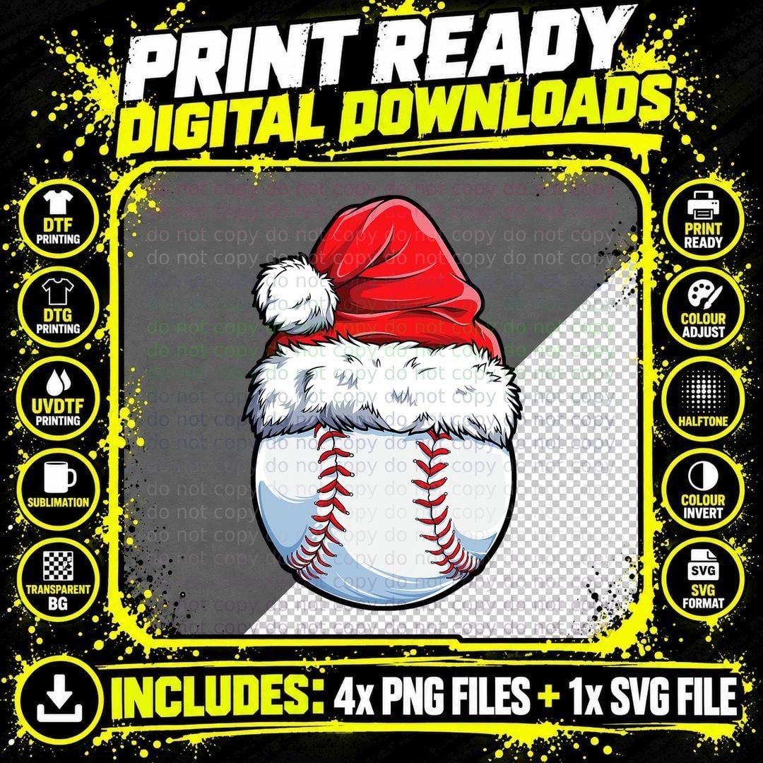 Christmas Baseball Ball Santa Hat Xmas Boys Catcher Png SVG Digital Bundle