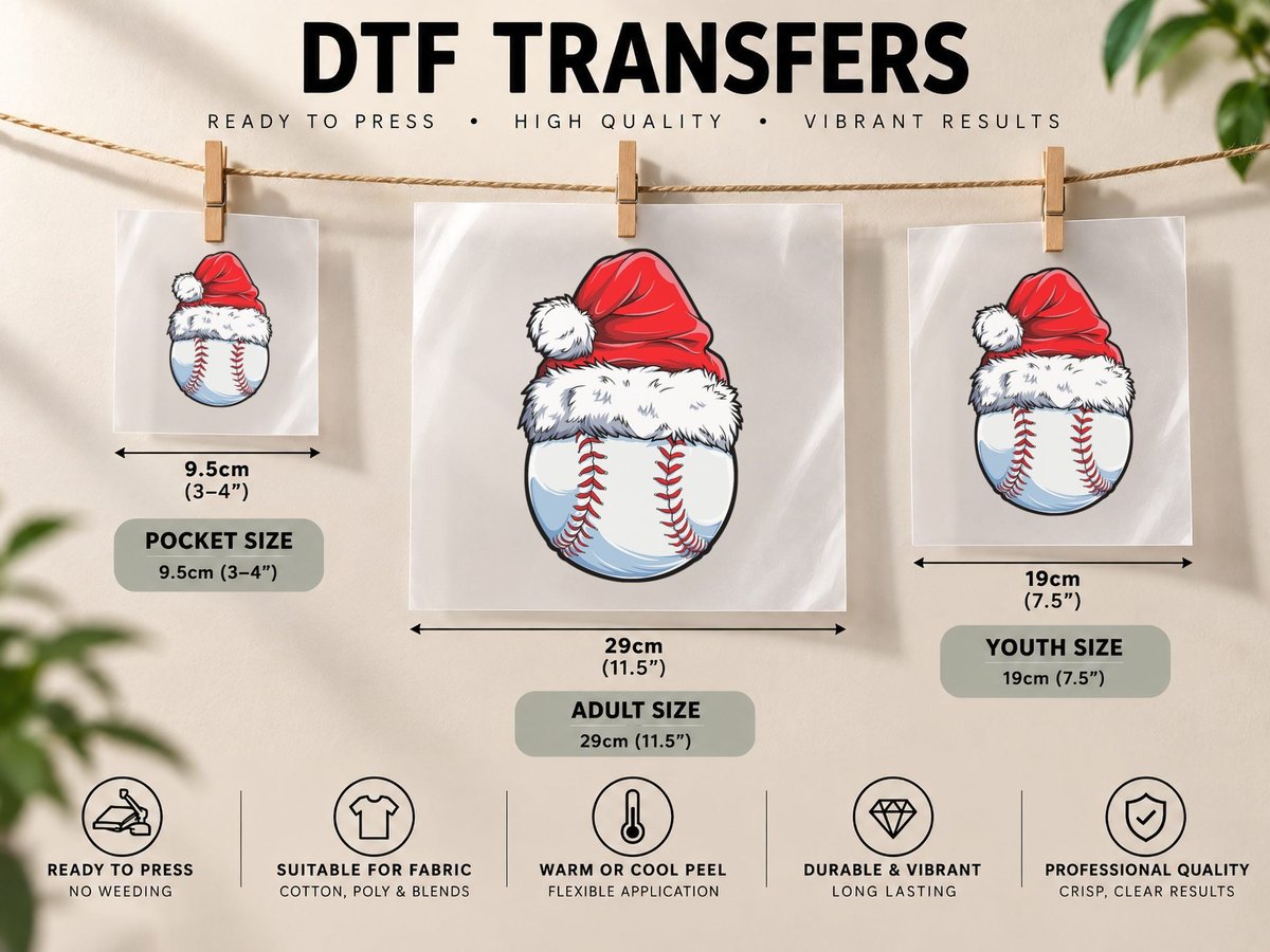 Christmas Baseball Ball Santa Hat Xmas Boys Catcher Pitcher DTF Transfer Iron On