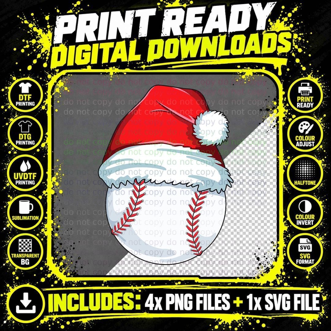 Christmas Baseball T-Shirt for Kids Men Ball Santa Png SVG Digital Bundle