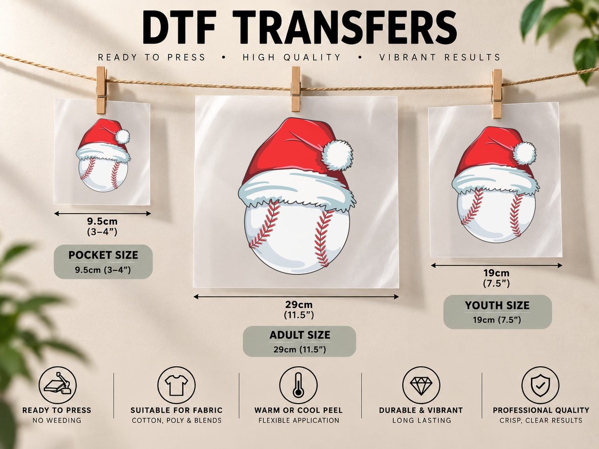 Christmas Baseball for Kids Men Ball Santa Pajama DTF Transfer Iron On