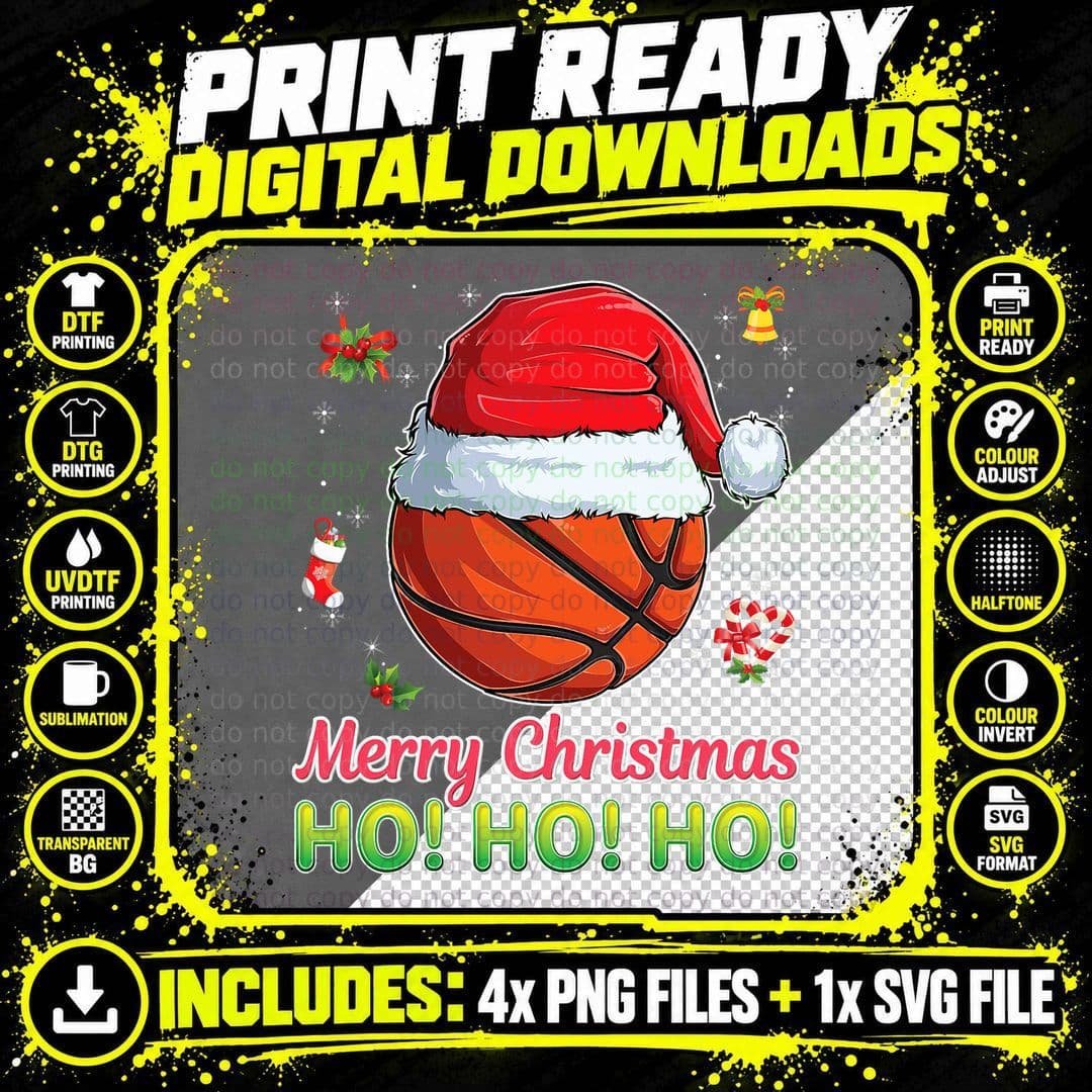 Christmas Basketball Ball Sport Xmas Boys Men Santa Png SVG Digital Bundle