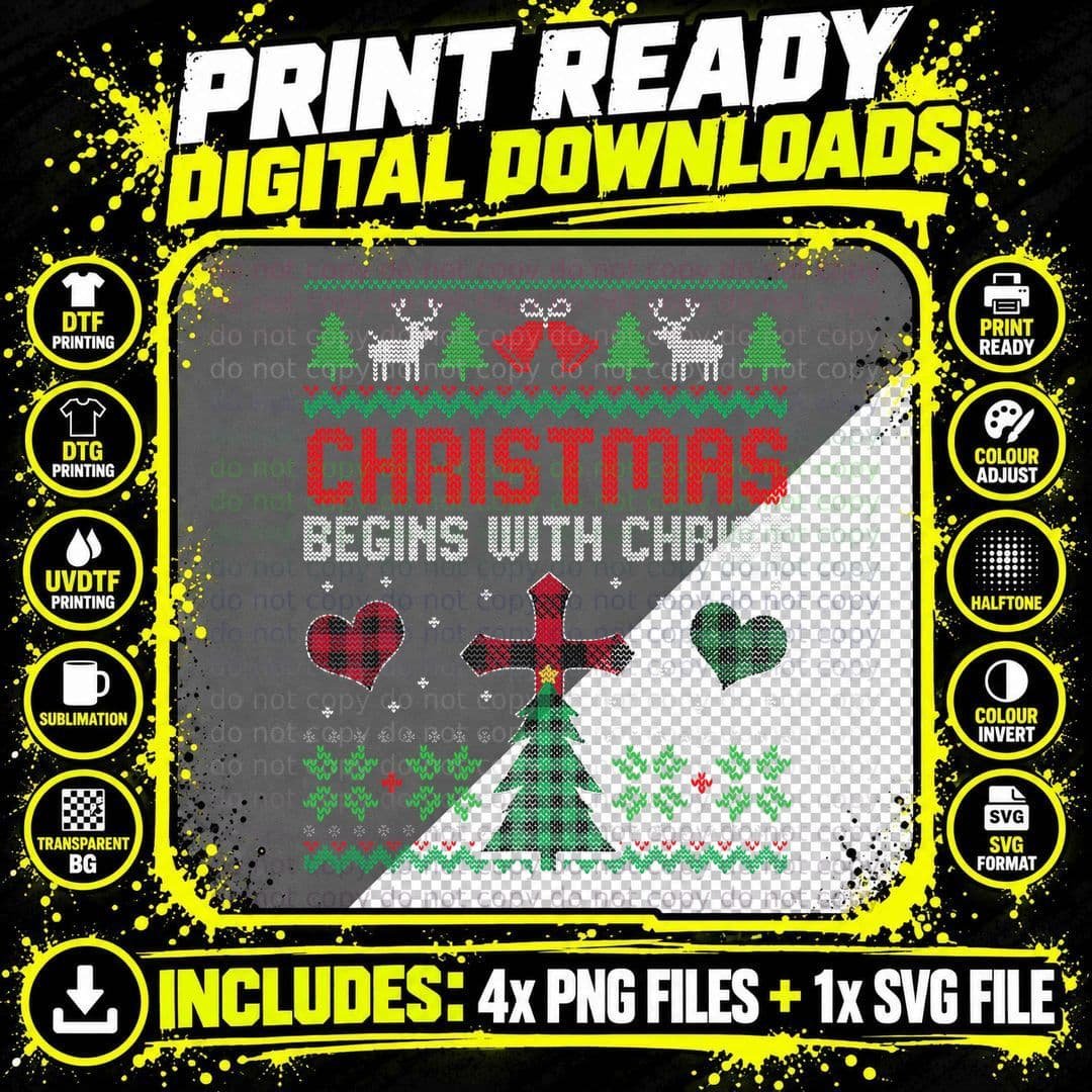 Christmas Begins with Christ Ugly Christmas Png SVG Digital Bundle