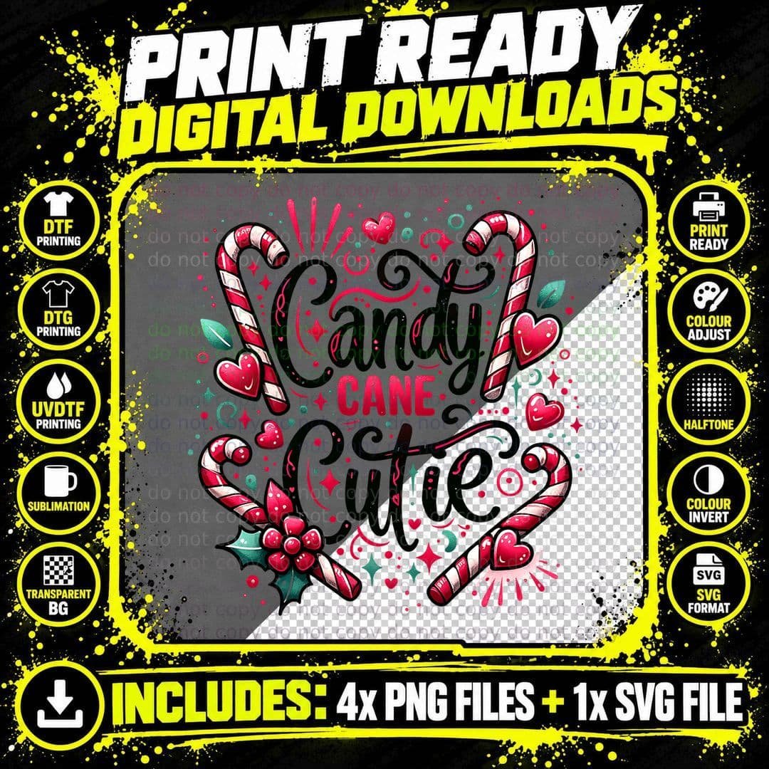 Christmas Candy Cane Cutie, Cute Cozy, Look for Her Png SVG Digital Bundle