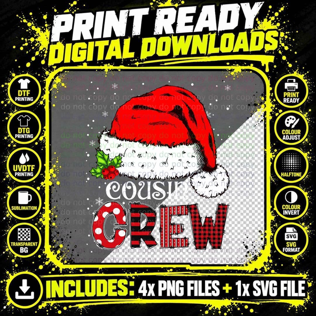 Christmas Cousin Crew Buffalo Red Plaid Pajamas Family Png SVG Digital Bundle