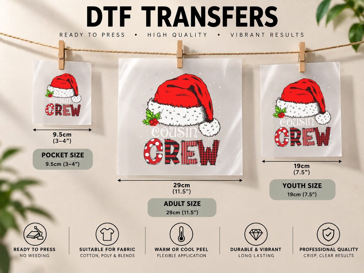 Christmas Cousin Crew Buffalo Red Plaid Pajamas Family Xmas DTF Transfer Iron On
