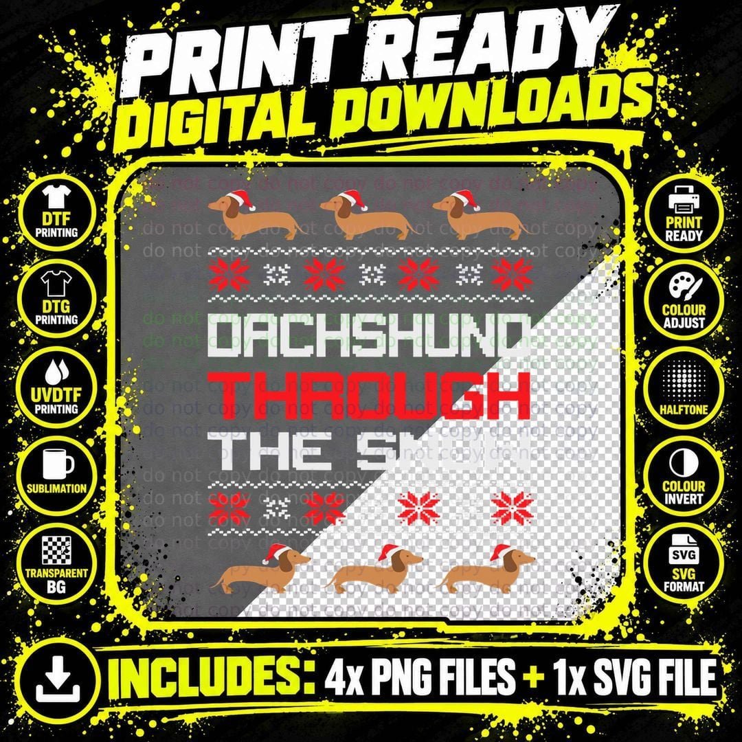 Christmas Dachshund Dog Funny Santa Through the Snow Png SVG Digital Bundle