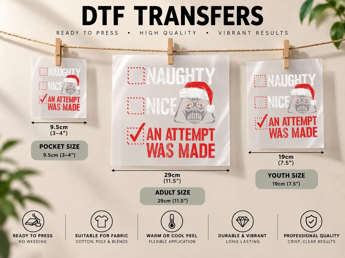 Christmas Darth Vader Naughty or Nice Checklist DTF Transfer Iron On