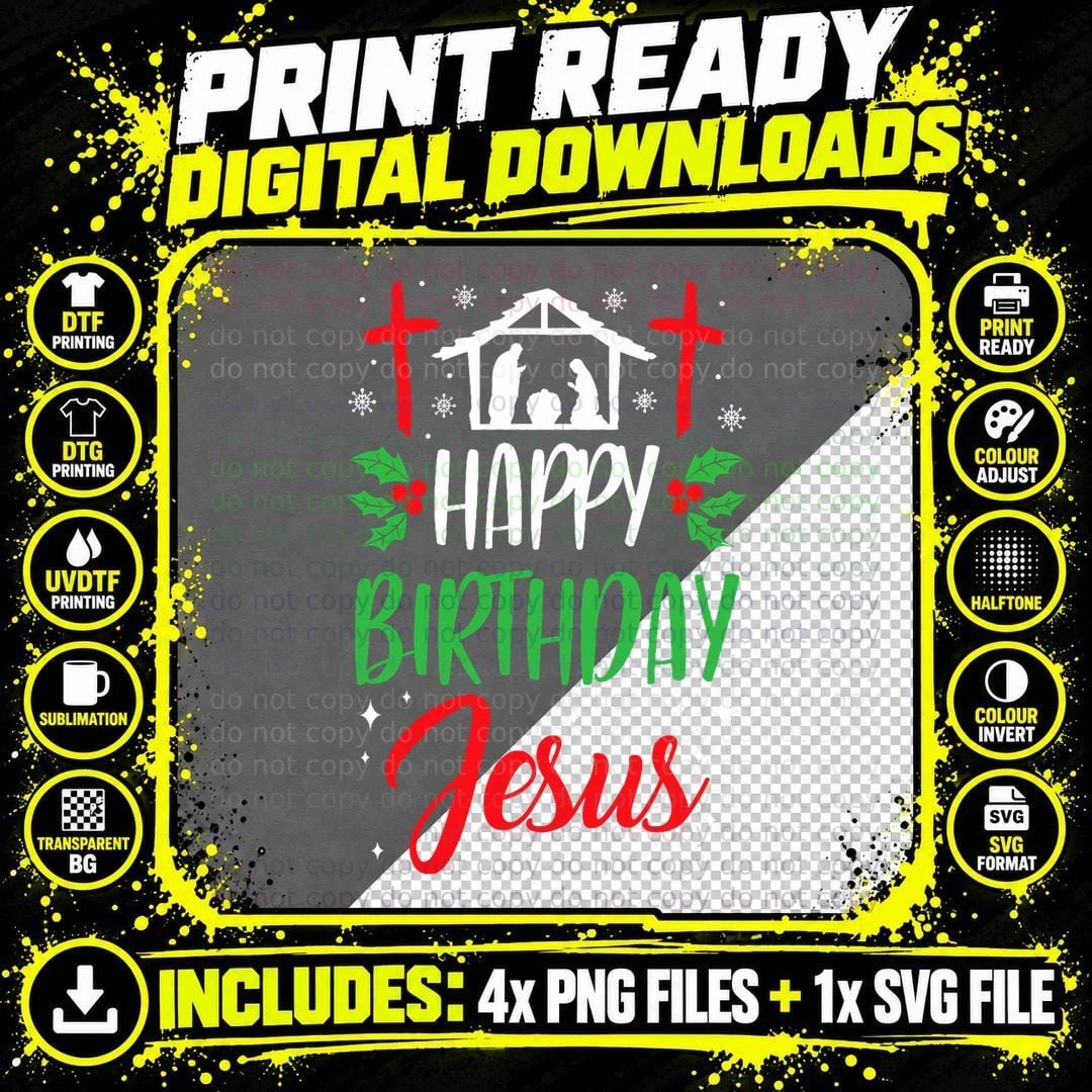 Christmas Day Outfit Happy Birthday Jesus Holiday Png SVG Digital Bundle