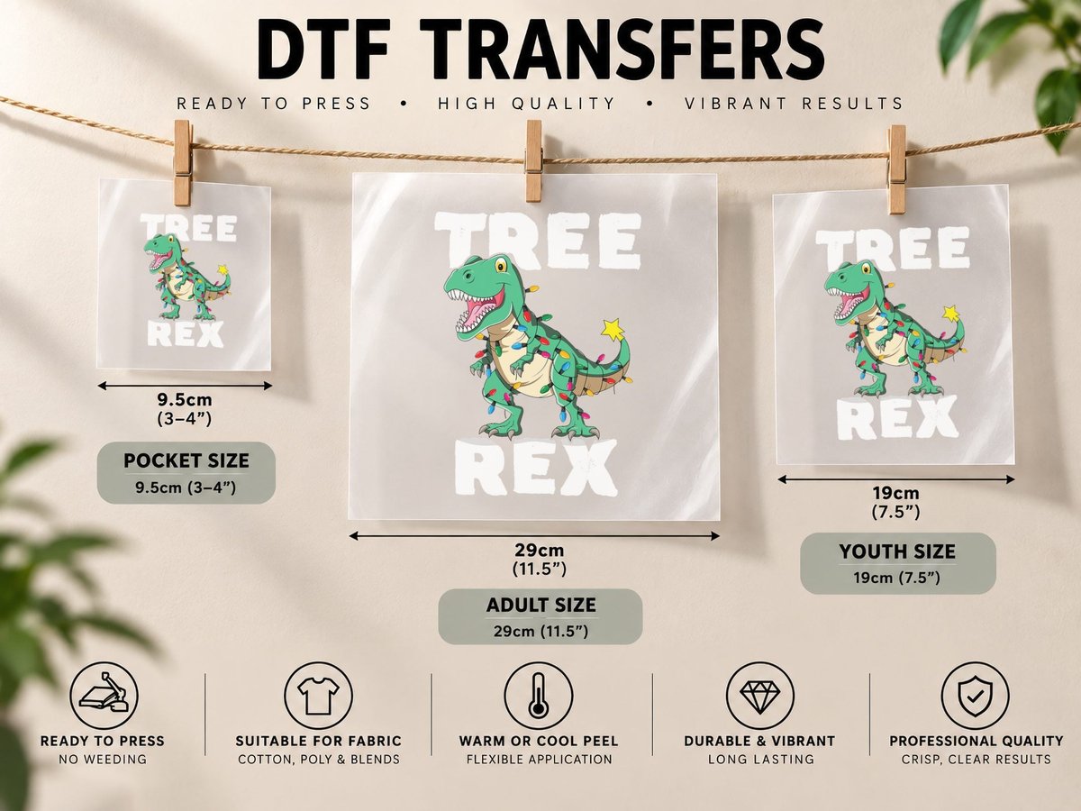 Christmas Dinosaur Tree Rex T-Rex Men Boys Xmas Lights DTF Transfer Iron On
