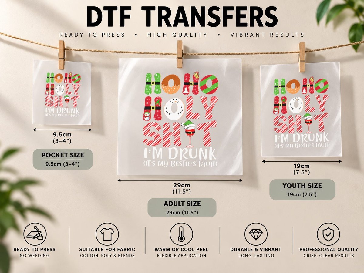 Christmas Drinking Funny Hoho Holy Shi.t I'm Drunk Xmas Men DTF Transfer Iron On