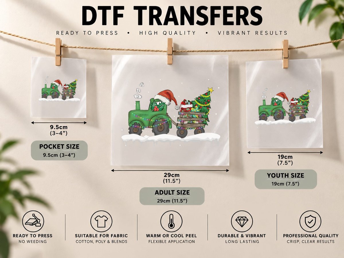 Christmas Farming Tractor Truck Toddler Boys Kids Farm DTF Transfer Iron On