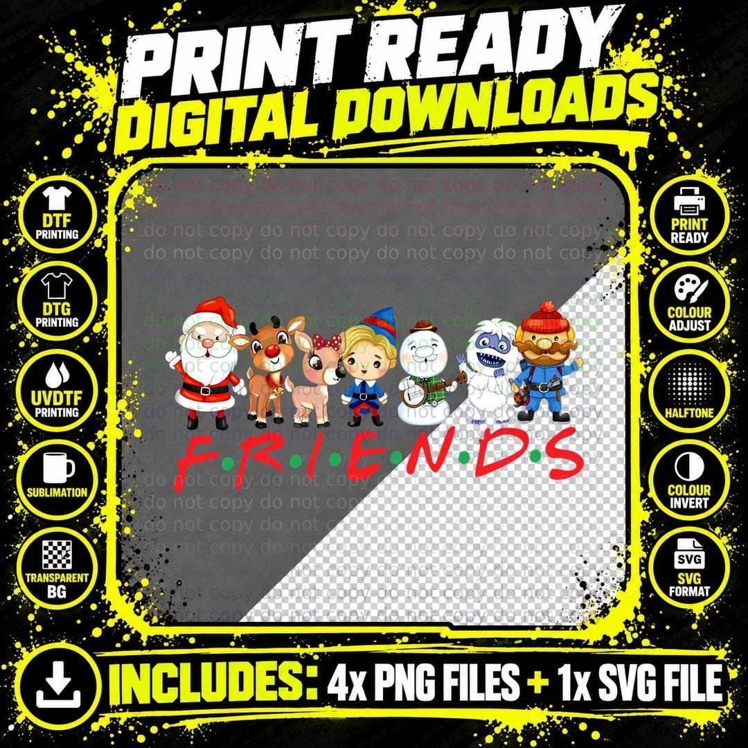 Christmas Friends Santa Rudolph Snowman Family Xmas Kids Png SVG Digital Bundle