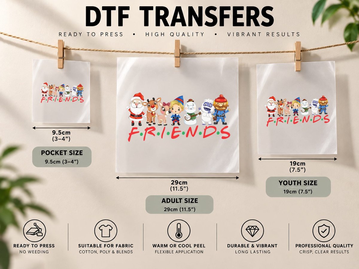 Christmas Friends Santa Rudolph Snowman Family Xmas Kids DTF Transfer Iron On