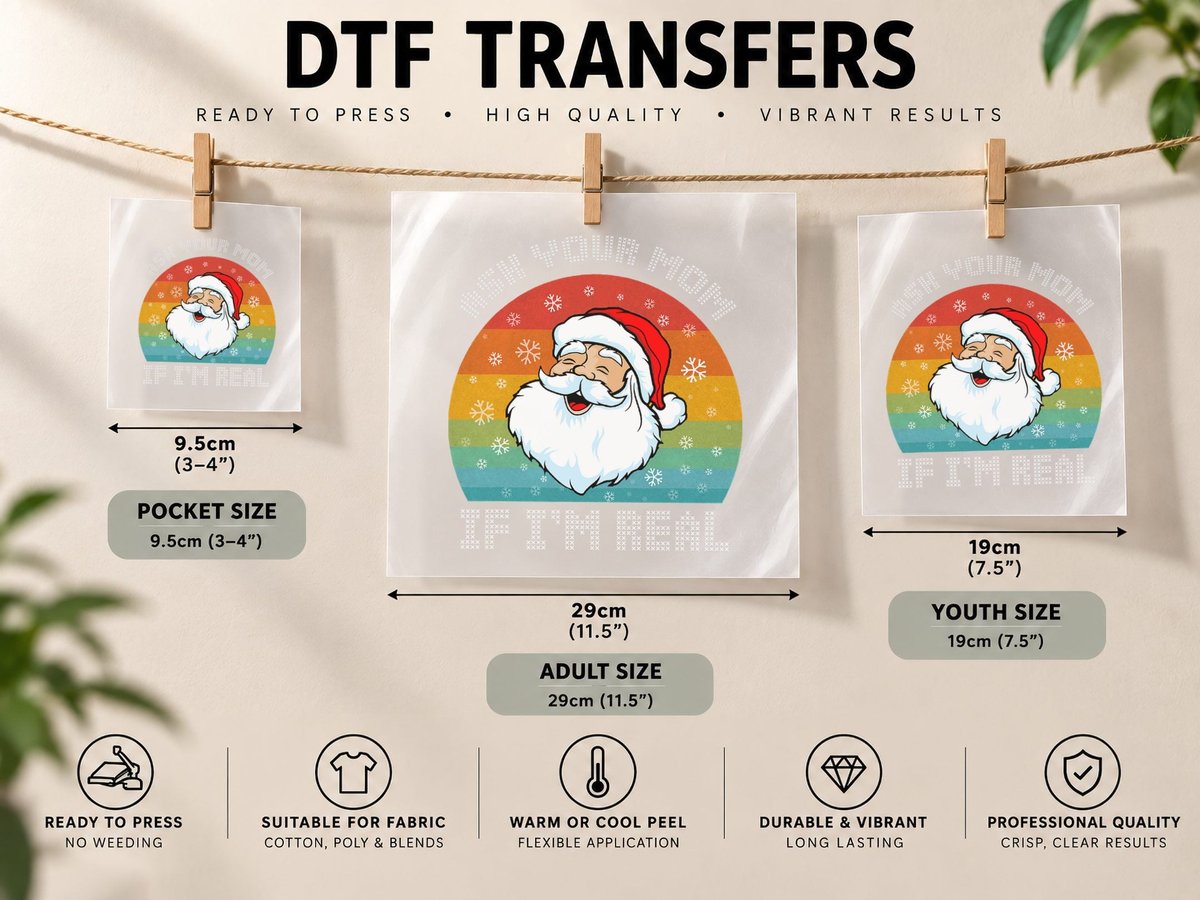 Christmas Funny Retro Santa Ask Your Mom If I'm Real DTF Transfer Iron On
