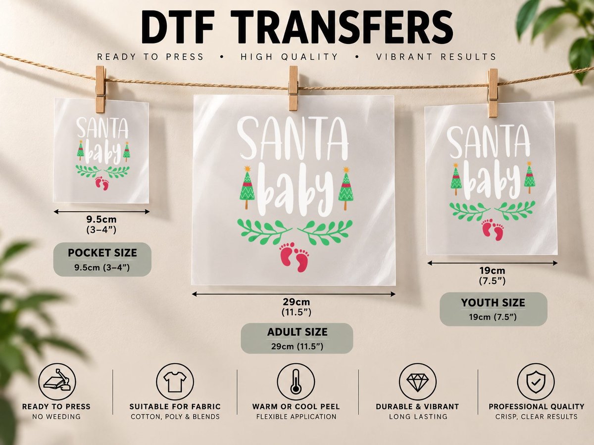 Christmas Funny Santa New Mama Baby Pregnancy Announcement DTF Transfer Iron On