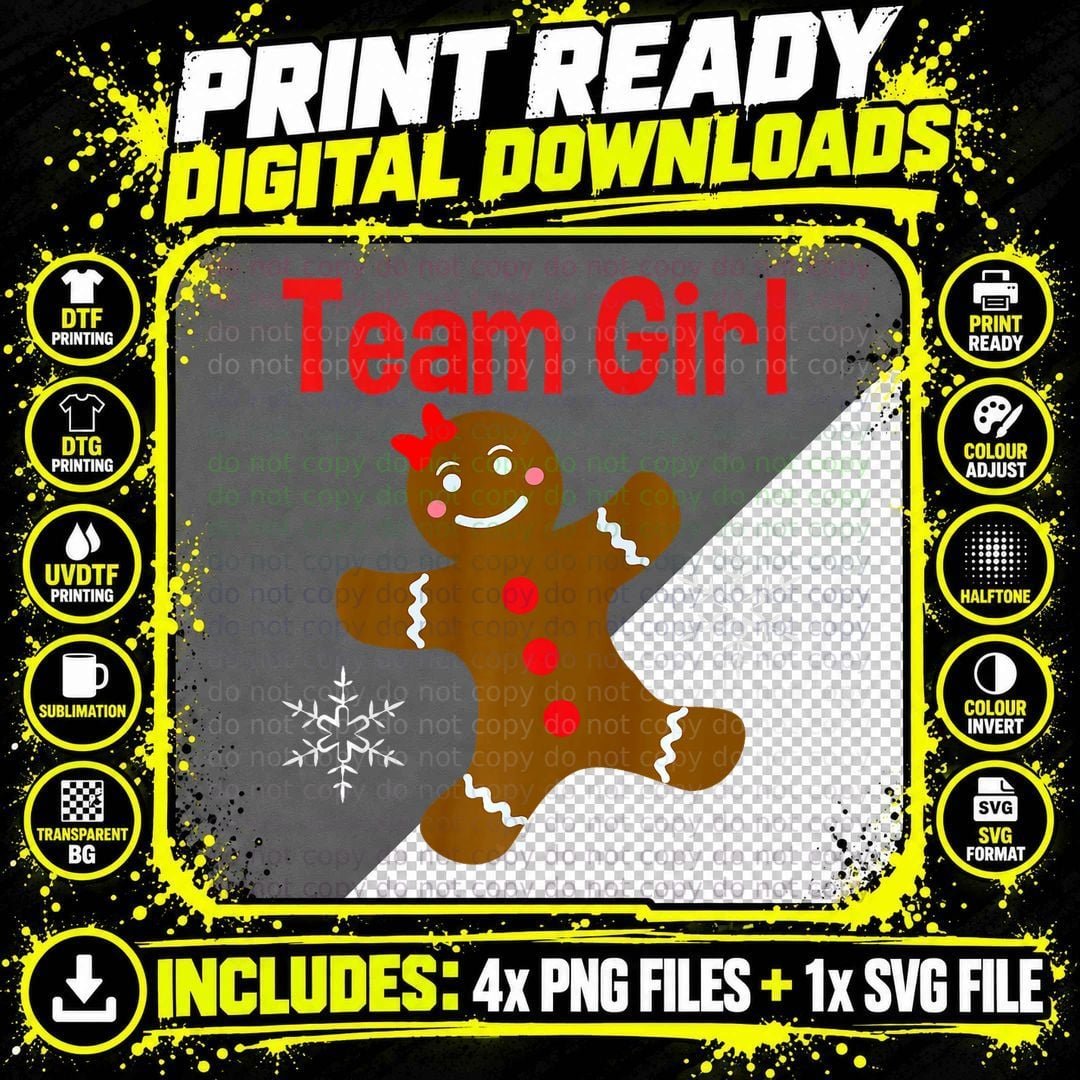 Christmas Gender Reveal Gingerbread Cookie Team Girl Png SVG Digital Bundle