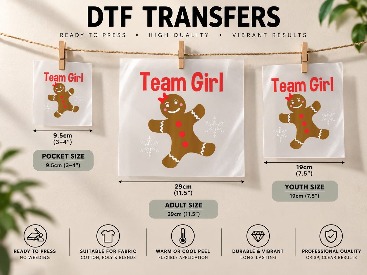 Christmas Gender Reveal Gingerbread Cookie Team Girl Baby DTF Transfer Iron On
