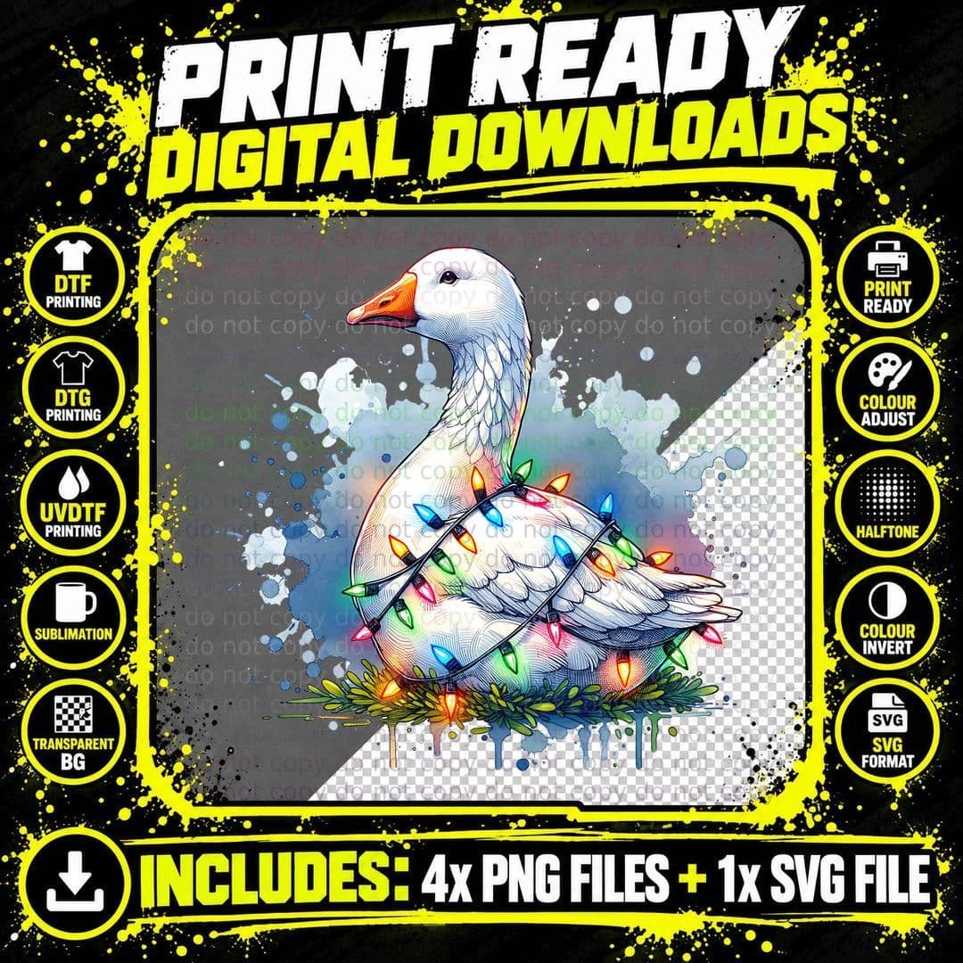 Christmas Goose Wrapped Lights, Cozy Winter, Warm Tones Png SVG Digital Bundle