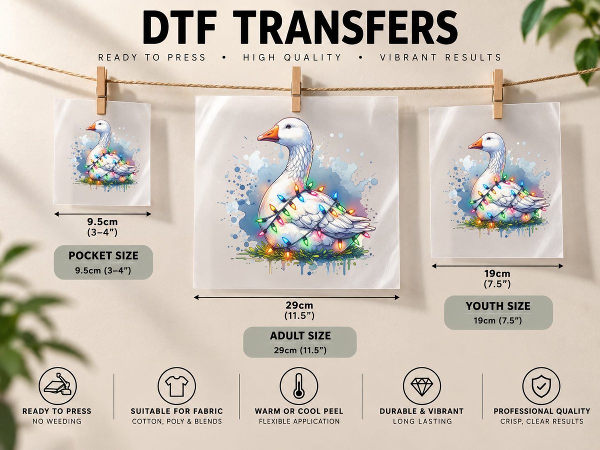 Christmas Goose Wrapped Lights, Cozy Winter, Warm Tones DTF Transfer Iron On