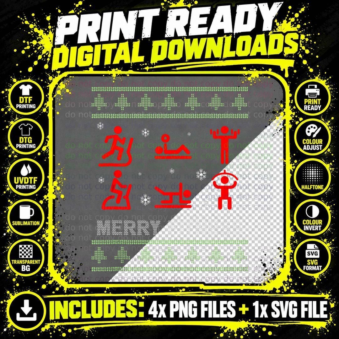 Christmas Gym Workout Fitness Exercises Merry Fitness Png SVG Digital Bundle