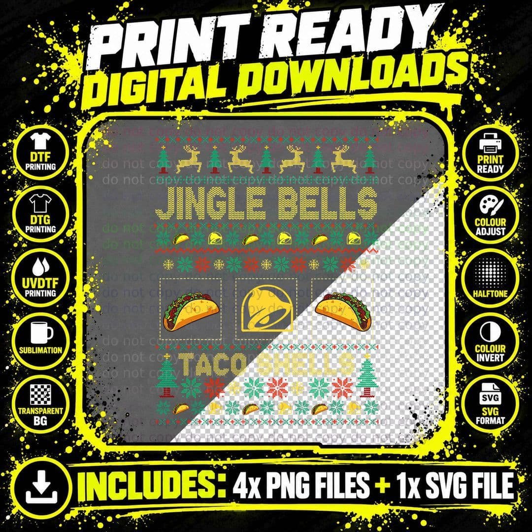 Christmas Jingle Bells Taco Shells Funny Ugly Xmas Png SVG Digital Bundle