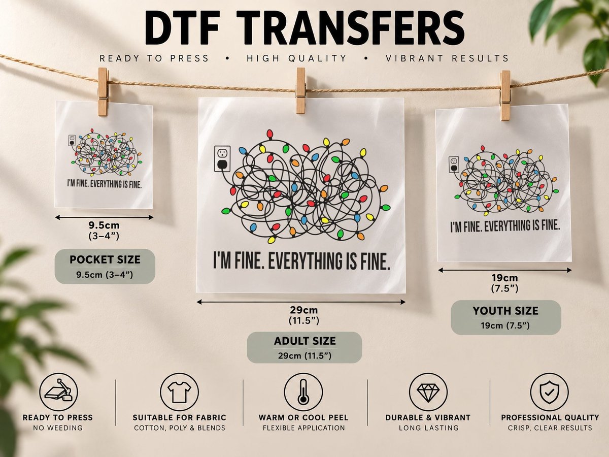 Christmas Lights I'm Fine Everything Is Fine Ugly DTF Transfer Iron On