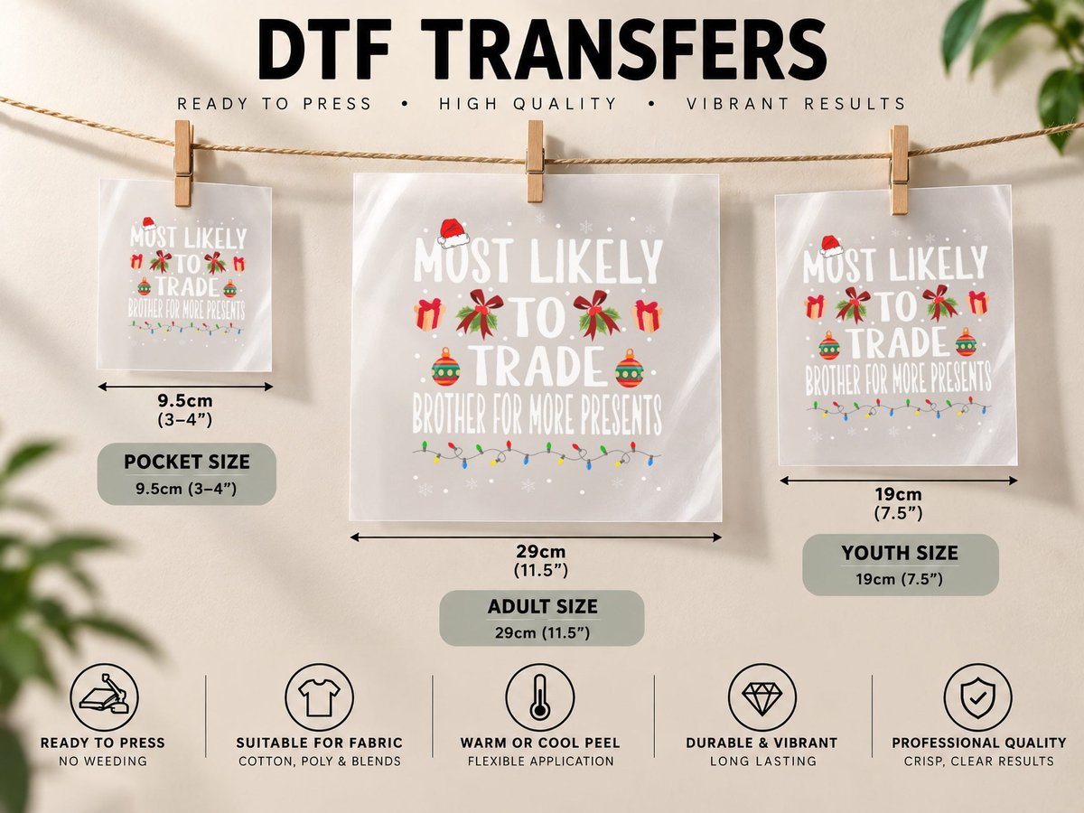 Christmas Most Likely to Trade Brother for More Presents DTF Transfer Iron On