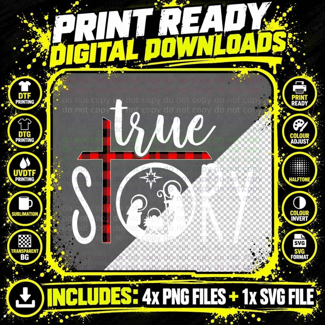 Christmas Nativity True Story Jesus Birth Red Plaid Png SVG Digital Bundle