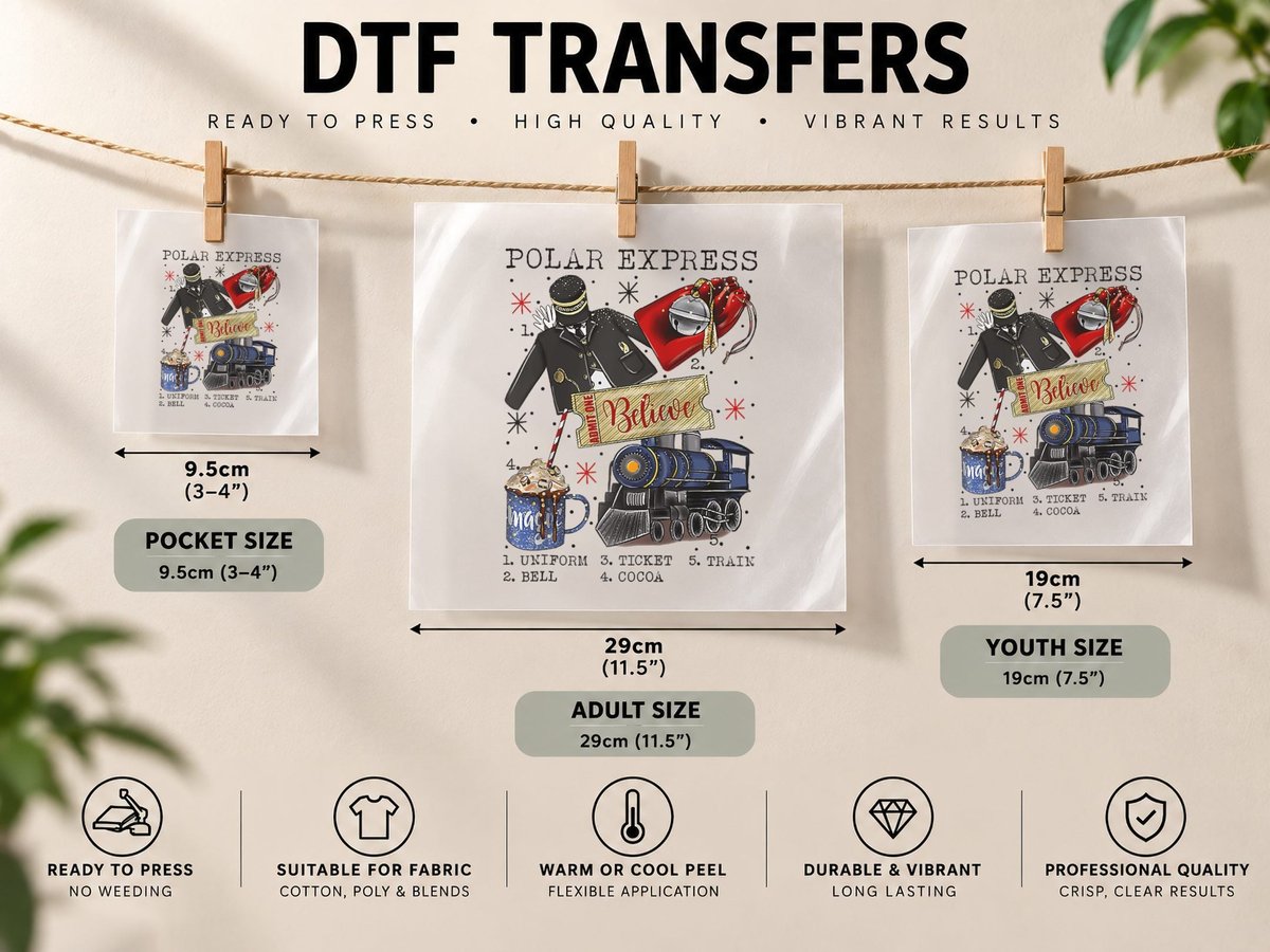 Christmas North Pole Polar Express All Abroad Xmas Santa DTF Transfer Iron On
