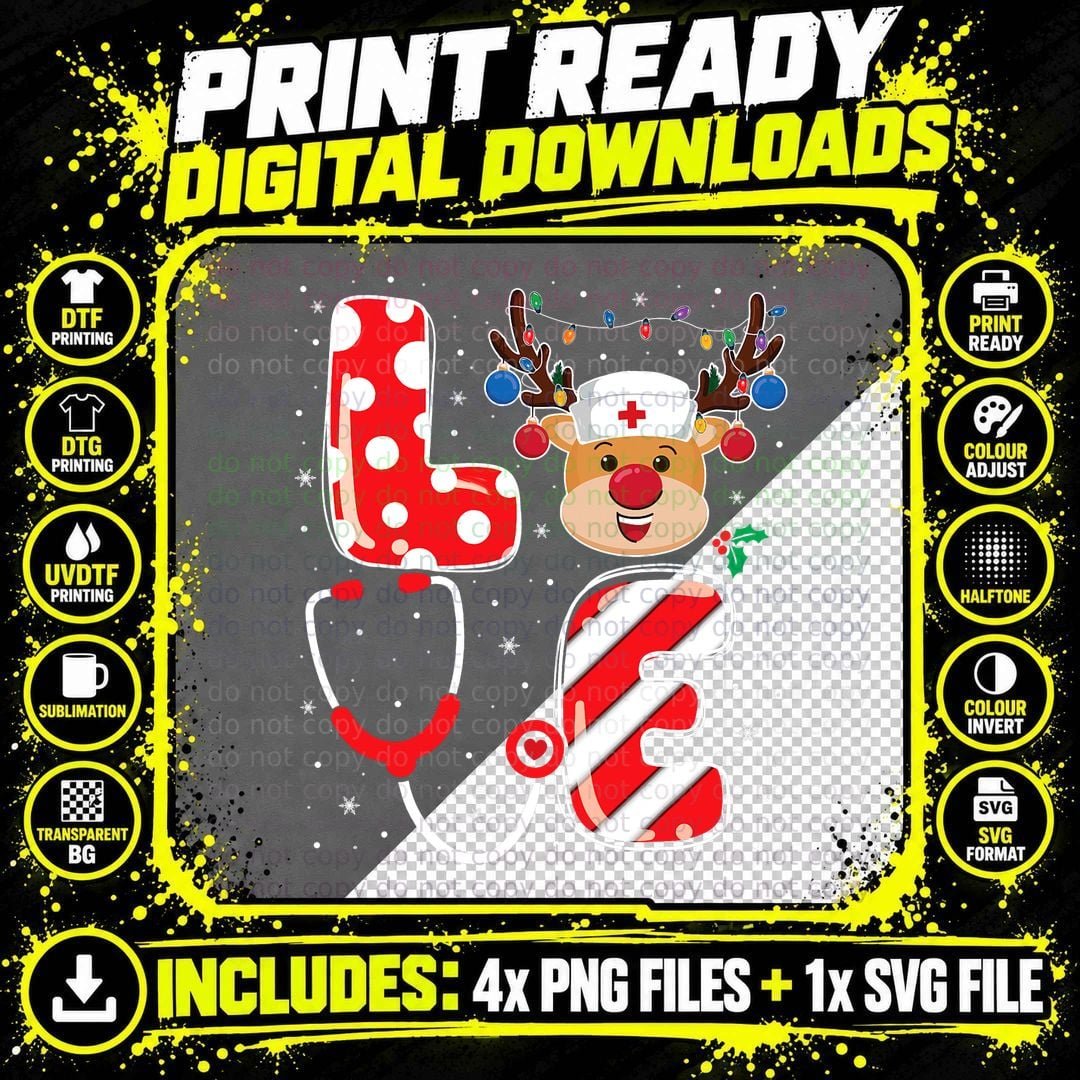 Christmas Nurse Love NICU RN ER Santa Reindeer Nurse Png SVG Digital Bundle