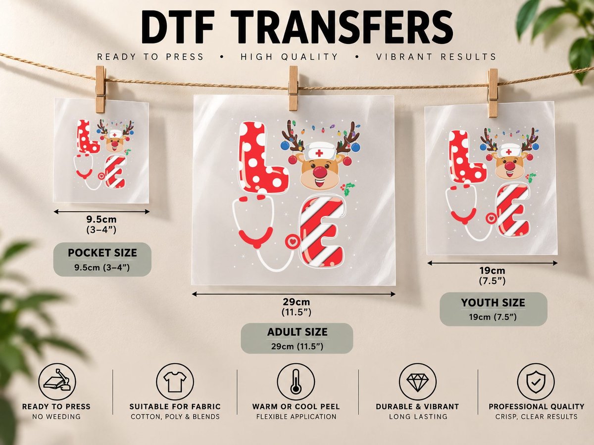 Christmas Nurse Love NICU RN ER Santa Reindeer Nurse Xmas DTF Transfer Iron On
