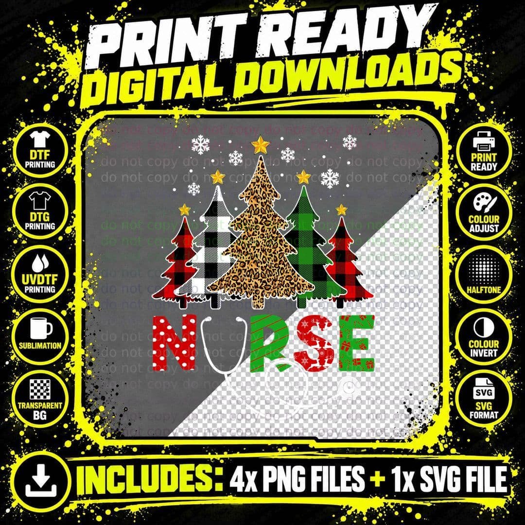 Christmas Nursing Shirt for Women, Christmas Tree Nurse Png SVG Digital Bundle