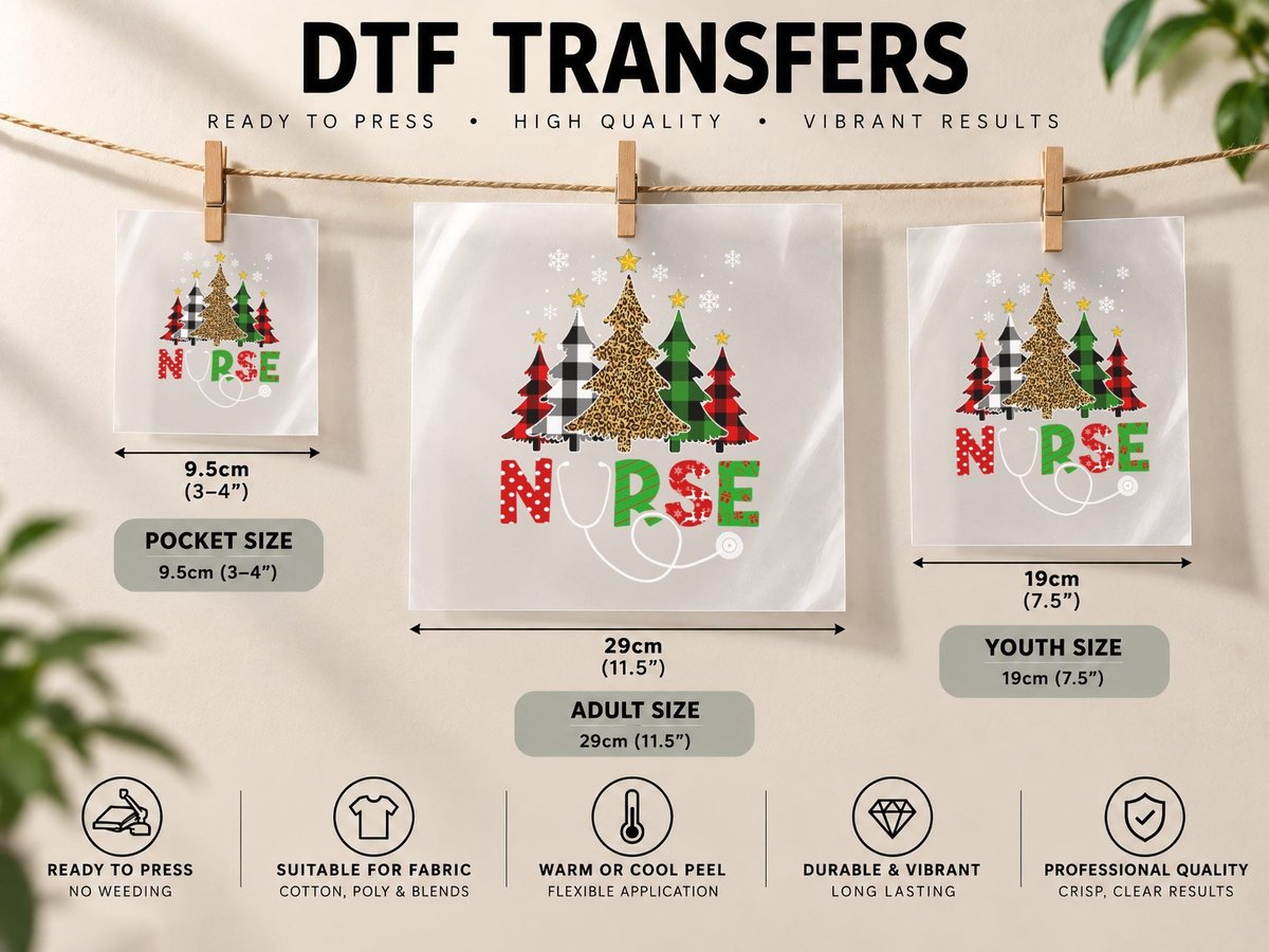 Christmas Nursing for Women, Christmas Tree Nurse DTF Transfer Iron On