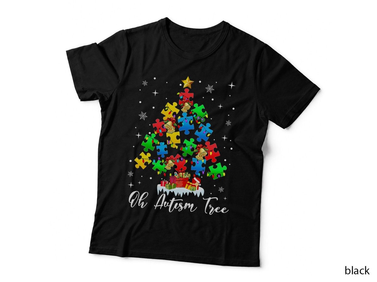Christmas Oh Autism Tree Xmas Lights Puzzle Awareness T-Shirt