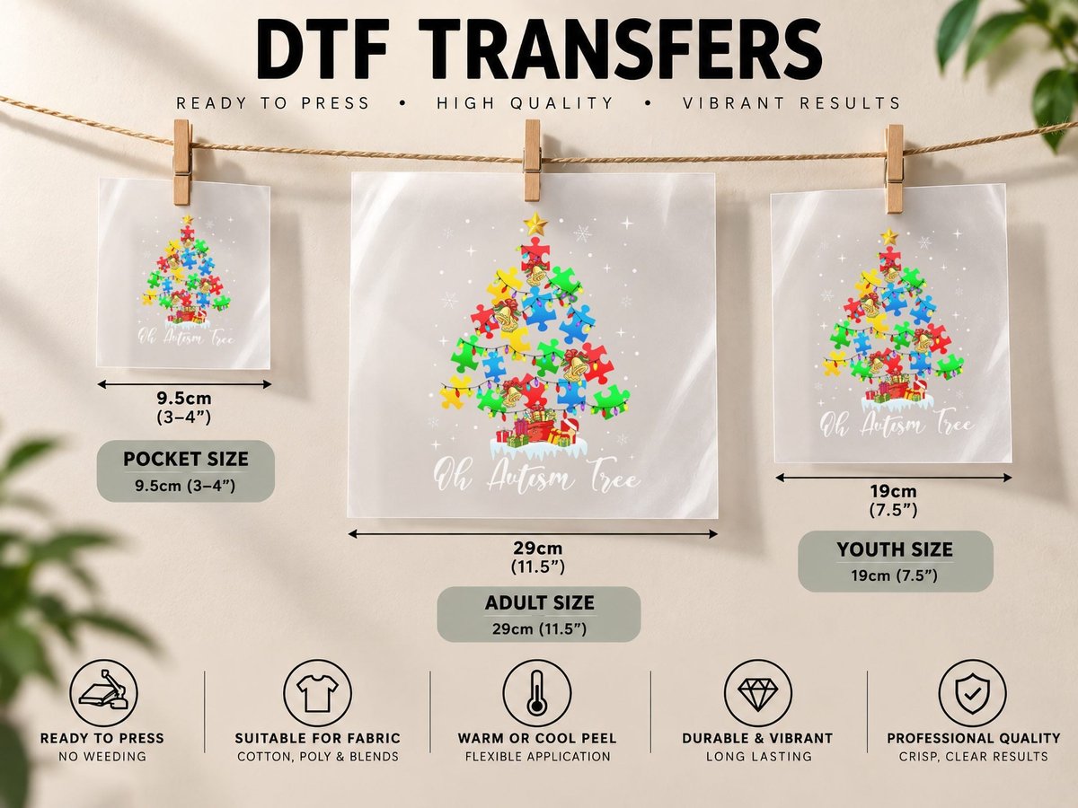 Christmas Oh Autism Tree Xmas Lights Puzzle Awareness DTF Transfer Iron On