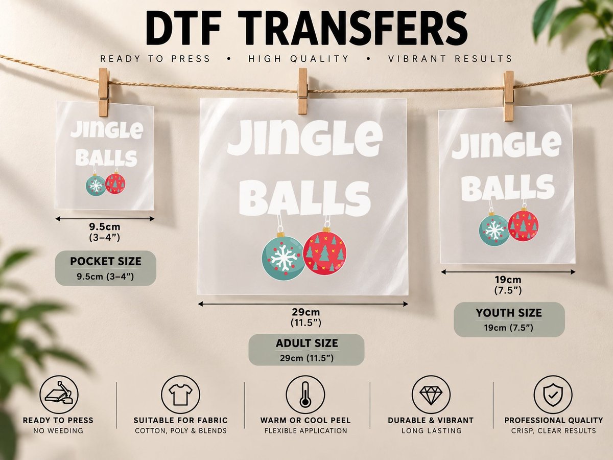 Christmas Ornament Text, Jingle Balls, Christmas Gift DTF Transfer Iron On